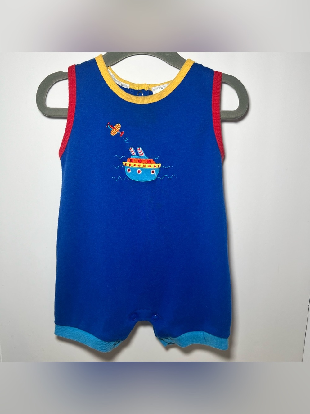 Vintage Tug Boat Color Block Tank Romper 6/9 Months 90s KidCore